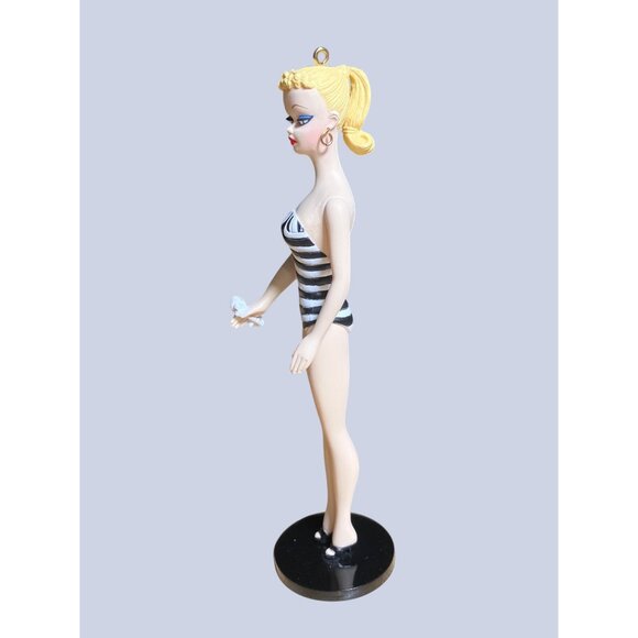 Barbie 1959 Blonde Ponytail Striped Swimsuit Collectible Ornament With Stand - Picture 6 of 15